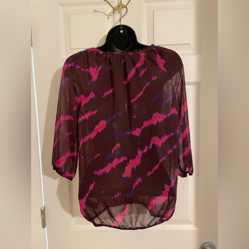 Express Womens Shear Boho Tie Dye Print Blouse size S/P - Picture 2 of 8